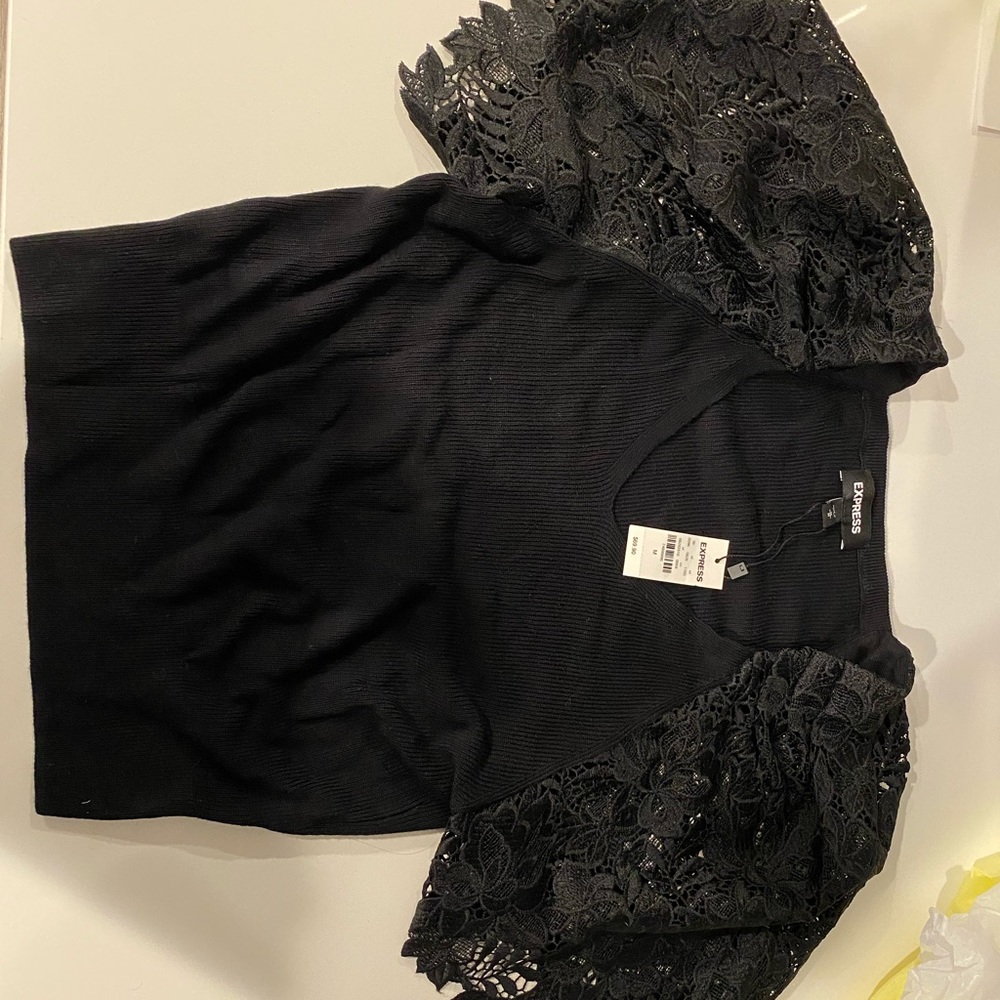 Black mixed textile top